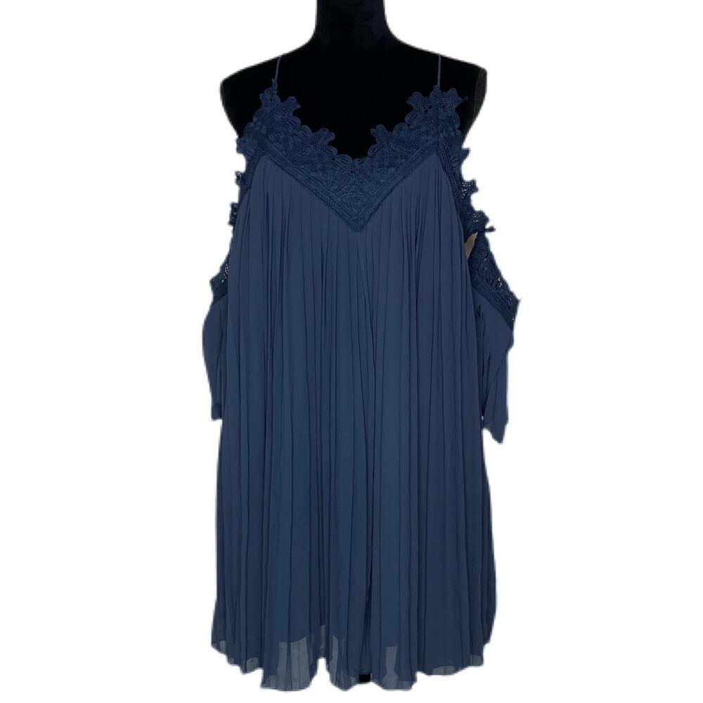 Lulus Navy Blue Pleated Lace Detail Short Baby Doll Dress - Women's Size Medium